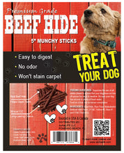 Load image into Gallery viewer, Beef Hide Treats for Dogs | 5" Premium Grade Munchy Sticks | 10 Long-Lasting Chews
