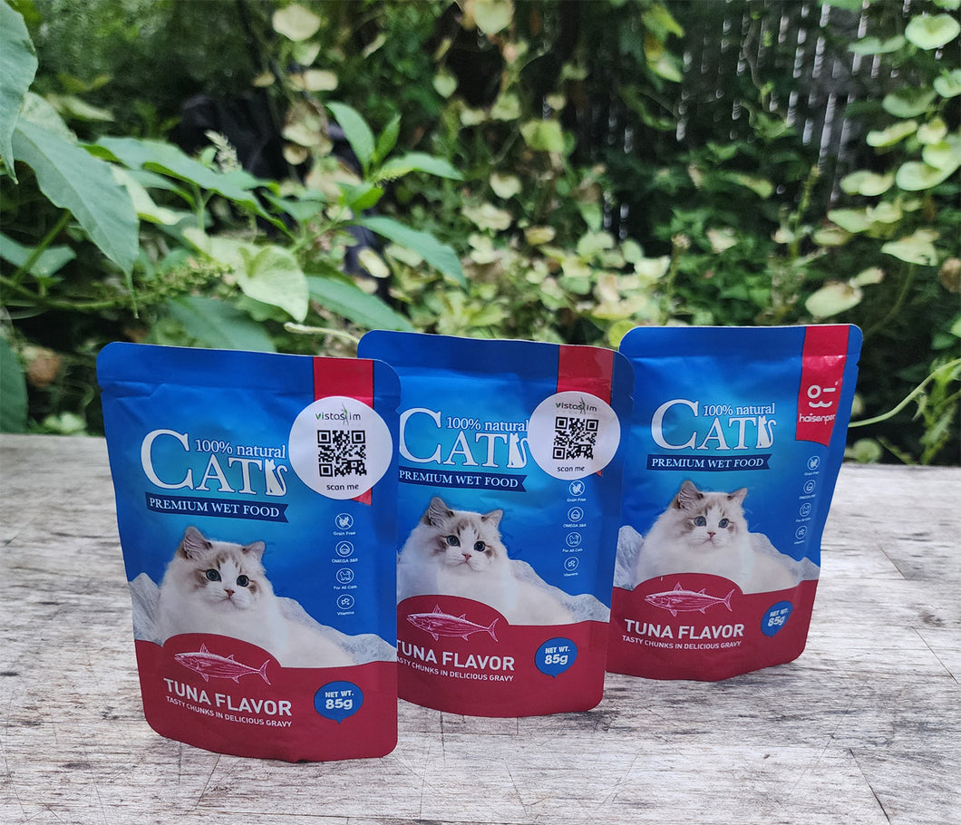 Cats Premium Wet Food 85g Pouch — Moist, Soft Cat Food Mixer, Topper and Rotational Meal (Pack of 3, Tuna Flavor)