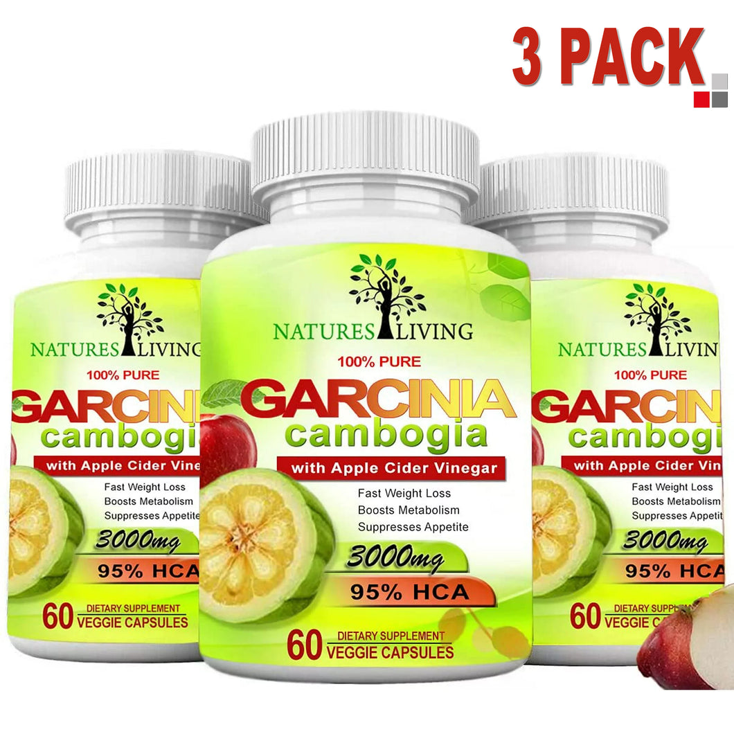 Garcinia Cambogia 95% HCA Extract & Apple Cider Vinegar 3000mg 180 Pills (3 Pack)