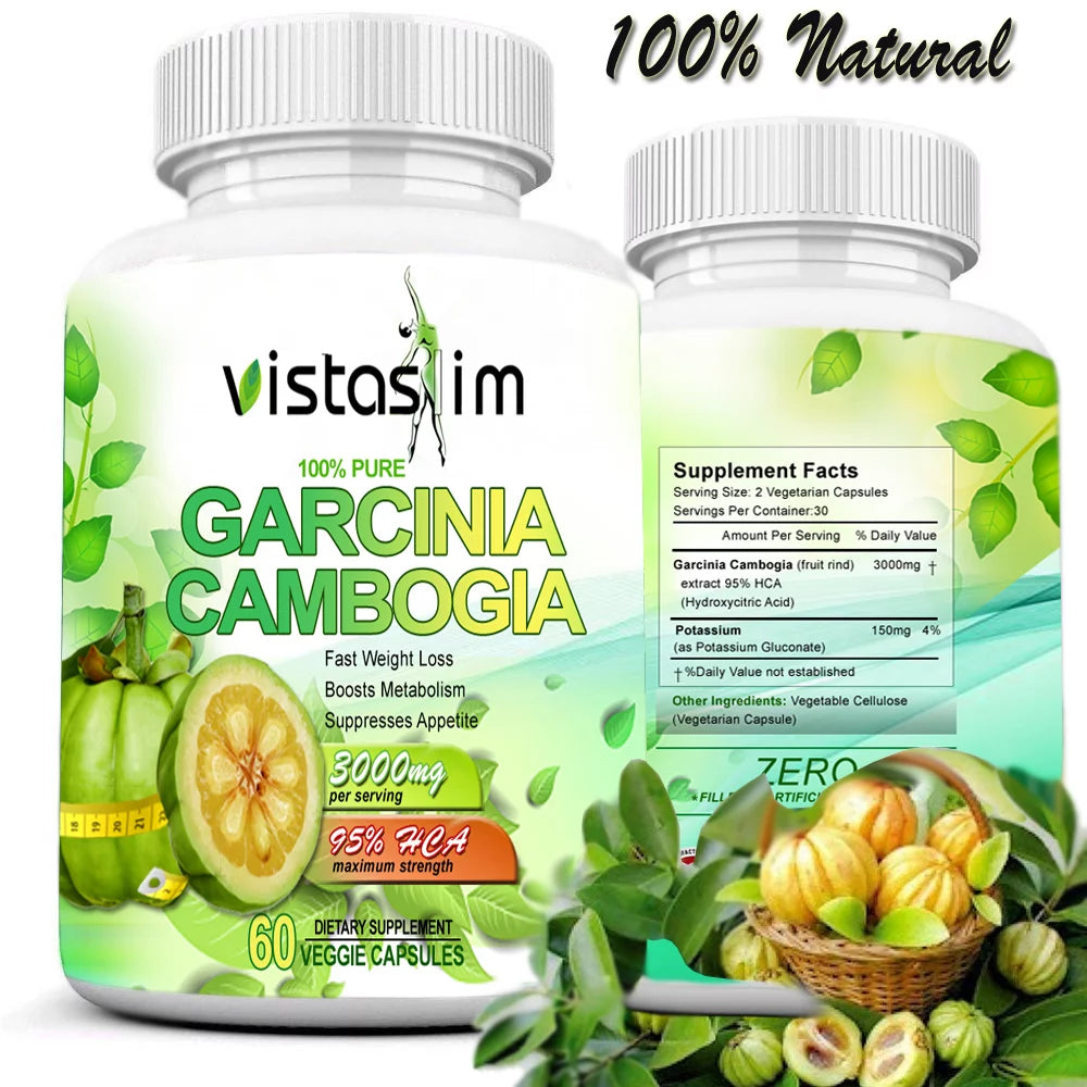 VistaSlim Garcinia Cambogia 60 Capsules 95% HCA Weight Loss Diet Supplement 3000mg Daily