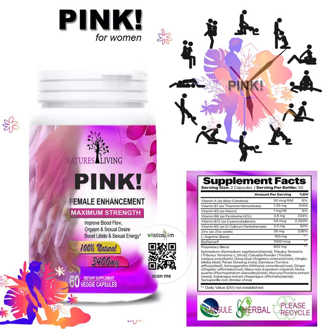PINK! Pink Female Sensual Enhancement Supplement | More Frequent & Intense Orgasms